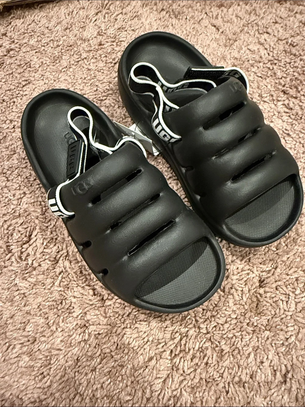 UGG T Sport Yeah Toddler Girl Black Padded Slide Sandals